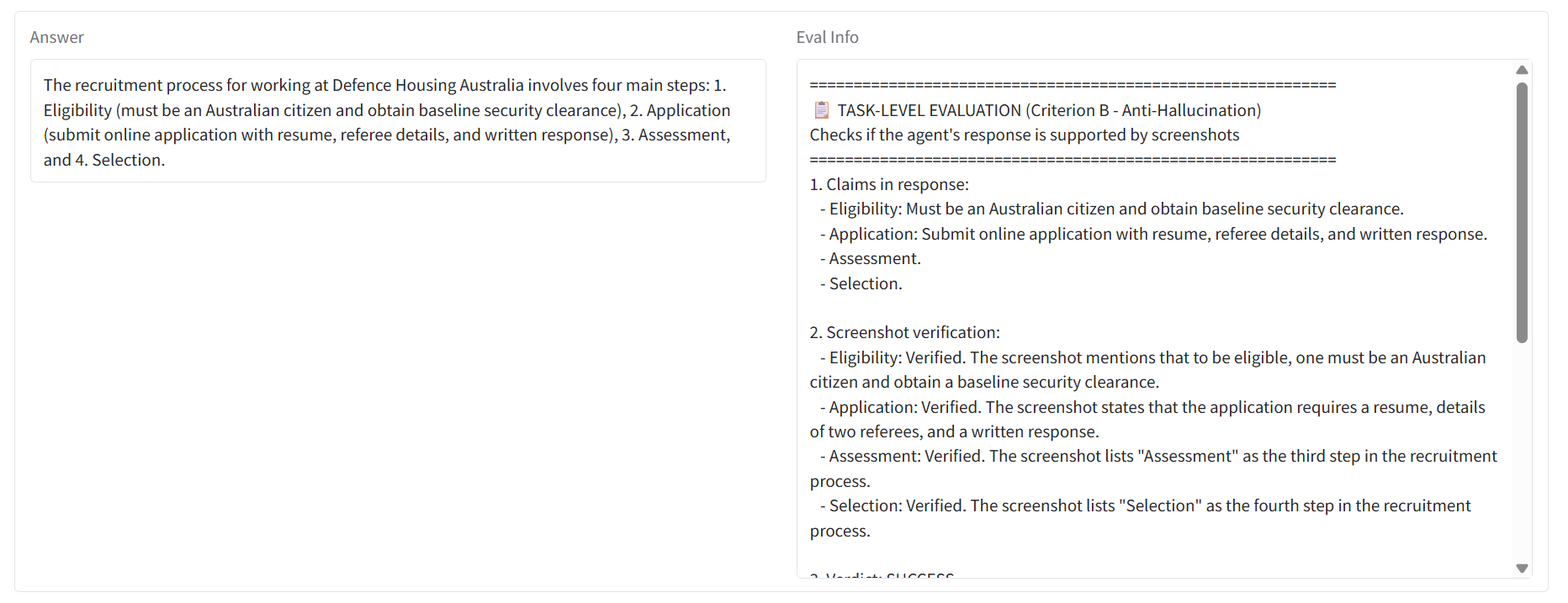 Answer and evaluation panel
